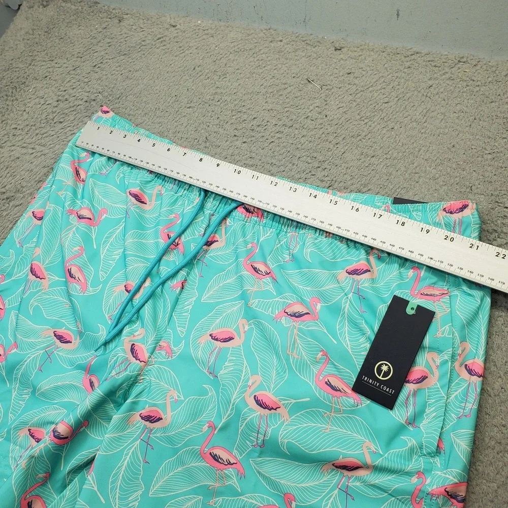 Trinity Coast‎ Swim Trunk Shorts Mens 2XL Multi Flamingo Print Mesh Lined UPF 50